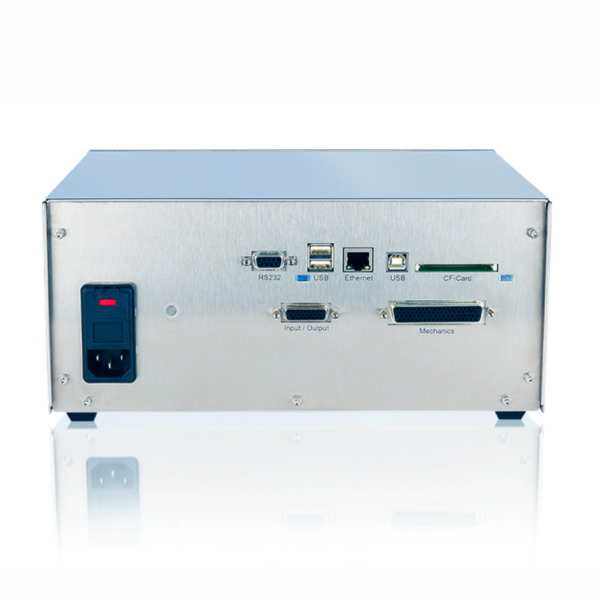 Rear panel of the optional control unit (desktop enclosure) with power supply, interfaces, CF interface